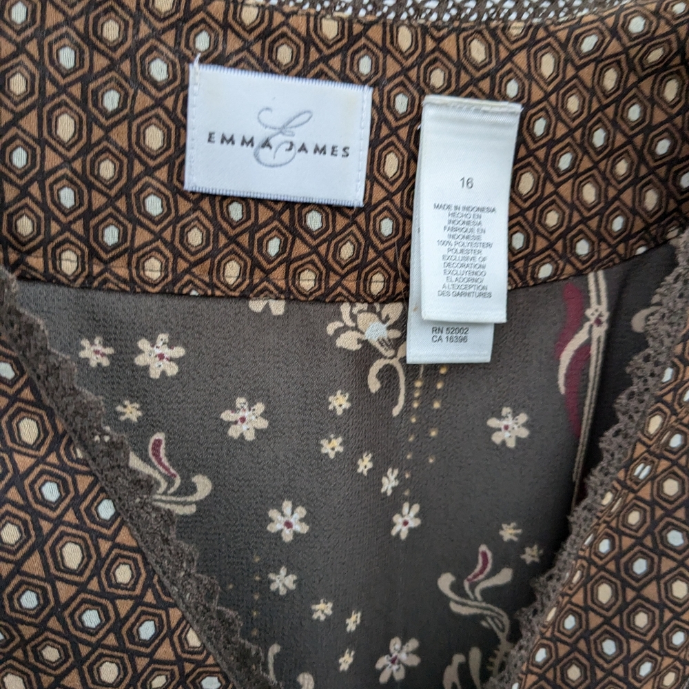 2 Pieces Emma James Blouse & Tank Set Brown Floral Size 16 Business or Dress EUC - Picture 10 of 12